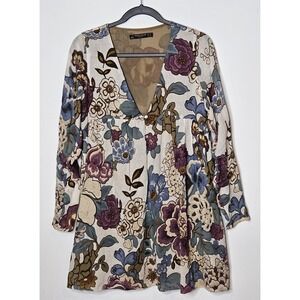 Zara Trafaluc Collection Floral Print Tunic Top Long Sleeve M Feminine‎ Boho